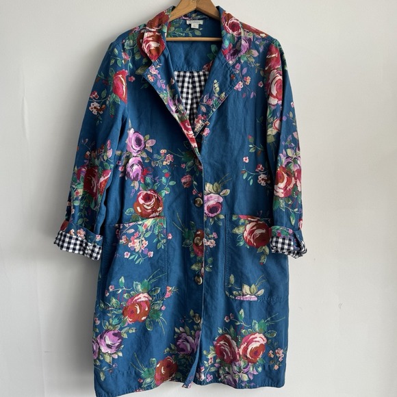 Sundance Jackets & Blazers - Sundance Blue Floral Duster Jacket with Red & Pink Roses
